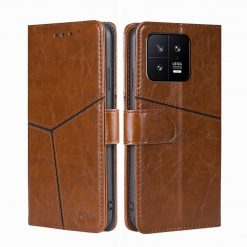 Lacné Kryty | Peňaženkové puzdro Geometric Stitching case hnedé – Xiaomi 13 | Lacné Kryty