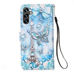 Lacné Kryty | Knižkové puzdro Trendy Cross case Motýľ a Paríž – Samsung Galaxy A54 5G | Lacné Kryty