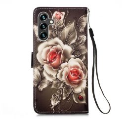 Lacné Kryty | Knižkové puzdro Trendy Cross case Ruže na čiernom – Samsung Galaxy A54 5G | Lacné Kryty