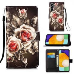 Lacné Kryty | Knižkové puzdro Trendy Cross case Ruže na čiernom – Samsung Galaxy A54 5G | Lacné Kryty