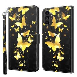 Lacné Kryty | Knižkové puzdro Trendy Cross case Zlaté motýle – Samsung Galaxy A14 4G/5G | Lacné Kryty
