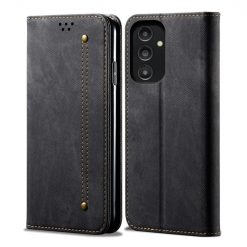 Peňaženkové puzdro Denim Texture čierne – Samsung Galaxy A14 4G/5G | Lacné Kryty Lacné Kryty | Peňaženkové puzdro Denim Texture čierne – Samsung Galaxy A14 4G/5G | Lacné Kryty