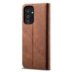 Lacné Kryty | Peňaženkové puzdro Denim Texture hnedé – Samsung Galaxy A14 4G/5G | Lacné Kryty
