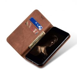 Lacné Kryty | Peňaženkové puzdro Denim Texture hnedé – Samsung Galaxy A14 4G/5G | Lacné Kryty