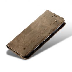 Lacné Kryty | Peňaženkové puzdro Denim Texture svetlohnedé – Samsung Galaxy A14 4G/5G | Lacné Kryty