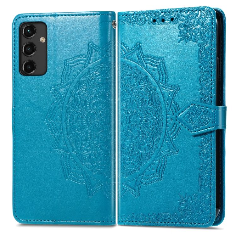 Peňaženkové puzdro Embossing Pattern Mandala Flower modré – Samsung Galaxy A14 4G/5G