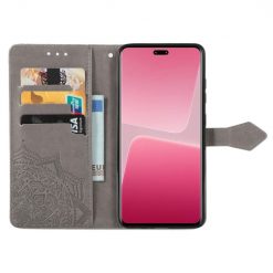 Lacné Kryty | Peňaženkové puzdro Embossing Pattern Mandala Flower sivé – Xiaomi 13 Lite | Lacné Kryty