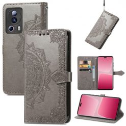 Lacné Kryty | Peňaženkové puzdro Embossing Pattern Mandala Flower sivé – Xiaomi 13 Lite | Lacné Kryty