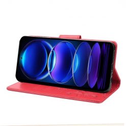 Lacné Kryty | Peňaženkové puzdro Embossing Pattern Motýľ a kvet červené – Xiaomi Redmi Note 12 5G | Lacné Kryty
