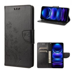 Peňaženkové puzdro Embossing Pattern Motýľ a kvet čierne – Xiaomi Redmi Note 12 5G | Lacné Kryty Lacné Kryty | Peňaženkové puzdro Embossing Pattern Motýľ a kvet čierne – Xiaomi Redmi Note 12 5G | Lacné Kryty