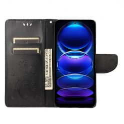 Peňaženkové puzdro Embossing Pattern Motýľ a kvet čierne – Xiaomi Redmi Note 12 5G | Lacné Kryty Lacné Kryty | Peňaženkové puzdro Embossing Pattern Motýľ a kvet čierne – Xiaomi Redmi Note 12 5G | Lacné Kryty
