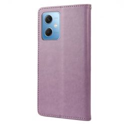 Lacné Kryty | Peňaženkové puzdro Embossing Pattern Motýľ a kvet fialové – Xiaomi Redmi Note 12 Pro | Lacné Kryty