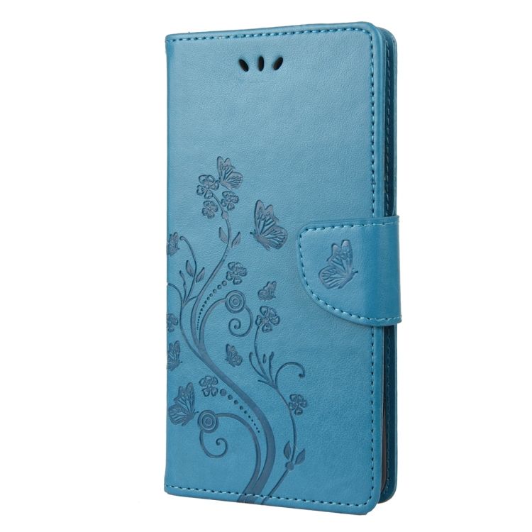 Peňaženkové puzdro Embossing Pattern Motýľ a kvet modré – Xiaomi Redmi Note 12 5G