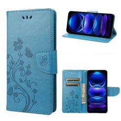 Peňaženkové puzdro Embossing Pattern Motýľ a kvet modré – Xiaomi Redmi Note 12 Pro | Lacné Kryty Lacné Kryty | Peňaženkové puzdro Embossing Pattern Motýľ a kvet modré – Xiaomi Redmi Note 12 Pro | Lacné Kryty
