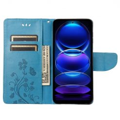 Peňaženkové puzdro Embossing Pattern Motýľ a kvet modré – Xiaomi Redmi Note 12 Pro | Lacné Kryty Lacné Kryty | Peňaženkové puzdro Embossing Pattern Motýľ a kvet modré – Xiaomi Redmi Note 12 Pro | Lacné Kryty