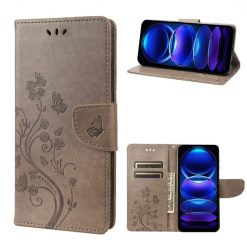 Peňaženkové puzdro Embossing Pattern Motýľ a kvet sivé – Xiaomi Redmi Note 12 5G | Lacné Kryty Lacné Kryty | Peňaženkové puzdro Embossing Pattern Motýľ a kvet sivé – Xiaomi Redmi Note 12 5G | Lacné Kryty