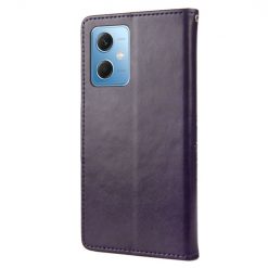Lacné Kryty | Peňaženkové puzdro Embossing Pattern Motýľ a kvet tmavofialové – Xiaomi Redmi Note 12 Pro | Lacné Kryty