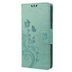 Lacné Kryty | Peňaženkové puzdro Embossing Pattern Motýľ a kvet fialové – Xiaomi Redmi Note 12 Pro