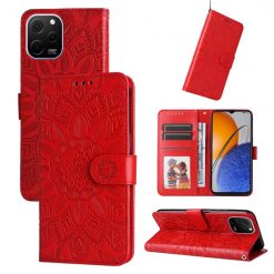 Lacné Kryty | Peňaženkové puzdro Embossing Pattern Slnečnica červené – Huawei Nova Y61 | Lacné Kryty