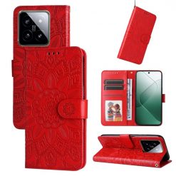 Lacné Kryty | Peňaženkové puzdro Embossing Pattern Slnečnica červené – Xiaomi 14 | Lacné Kryty