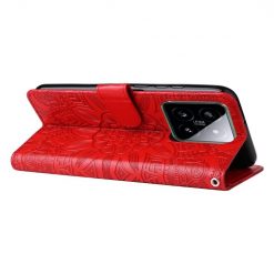 Lacné Kryty | Peňaženkové puzdro Embossing Pattern Slnečnica červené – Xiaomi 14 | Lacné Kryty