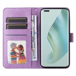 Lacné Kryty | Peňaženkové puzdro Embossing Pattern Slnečnica fialové – Honor Magic 5 Pro 5G | Lacné Kryty
