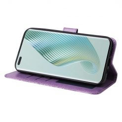 Lacné Kryty | Peňaženkové puzdro Embossing Pattern Slnečnica fialové – Honor Magic 5 Pro 5G | Lacné Kryty