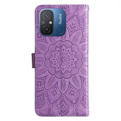Lacné Kryty | Peňaženkové puzdro Embossing Pattern Slnečnica fialové – Xiaomi Redmi 12C | Lacné Kryty