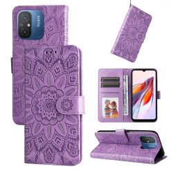Lacné Kryty | Peňaženkové puzdro Embossing Pattern Slnečnica fialové – Xiaomi Redmi 12C | Lacné Kryty