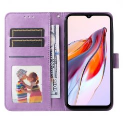 Lacné Kryty | Peňaženkové puzdro Embossing Pattern Slnečnica fialové – Xiaomi Redmi 12C | Lacné Kryty