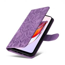 Lacné Kryty | Peňaženkové puzdro Embossing Pattern Slnečnica fialové – Xiaomi Redmi 12C | Lacné Kryty