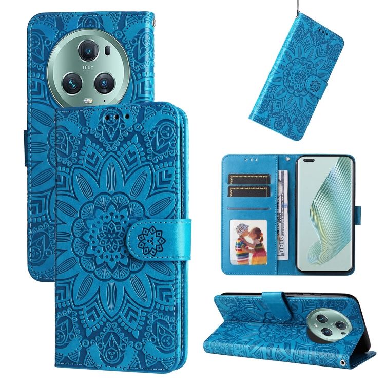 Peňaženkové puzdro Embossing Pattern Slnečnica modré – Honor Magic 5 Pro 5G | Lacné Kryty Lacné Kryty | Peňaženkové puzdro Embossing Pattern Slnečnica modré – Honor Magic 5 Pro 5G | Lacné Kryty