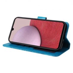 Peňaženkové puzdro Embossing Pattern Slnečnica modré – Samsung Galaxy A14 4G/5G | Lacné Kryty Lacné Kryty | Peňaženkové puzdro Embossing Pattern Slnečnica modré – Samsung Galaxy A14 4G/5G | Lacné Kryty