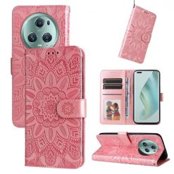 Lacné Kryty | Peňaženkové puzdro Embossing Pattern Slnečnica ružové – Honor Magic 5 Pro 5G | Lacné Kryty