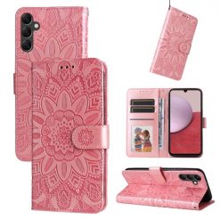 Lacné Kryty | Peňaženkové puzdro Embossing Pattern Slnečnica ružové – Samsung Galaxy A14 4G/5G | Lacné Kryty