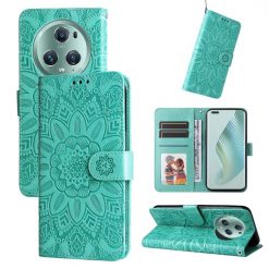Lacné Kryty | Peňaženkové puzdro Embossing Pattern Slnečnica zelené – Honor Magic 5 Pro 5G | Lacné Kryty