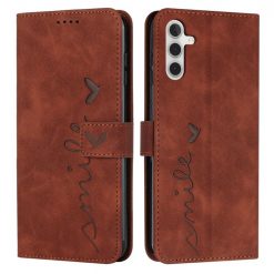 Peňaženkové puzdro Retro Smile hnedé – Samsung Galaxy A14 4G/5G | Lacné Kryty Lacné Kryty | Peňaženkové puzdro Retro Smile hnedé – Samsung Galaxy A14 4G/5G | Lacné Kryty