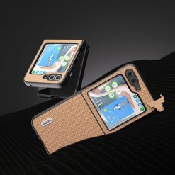 Lacné Kryty | Kryt Abeel Carbon Fiber svetlohnedý – Samsung Galaxy Z Flip 5 | Lacné Kryty