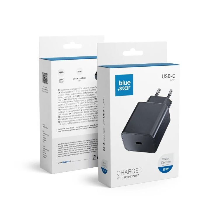 E-shop Nabíjačka Do Siete Blue Star USB-C 3A 25W Power Delivery + Quick Charge 4.0 Čierna