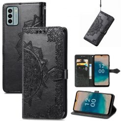Lacné Kryty | Peňaženkové puzdro Embossing Pattern Mandala Flower čierne – Nokia G22 | Lacné Kryty