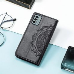Lacné Kryty | Peňaženkové puzdro Embossing Pattern Mandala Flower čierne – Nokia G22 | Lacné Kryty