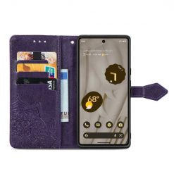 Lacné Kryty | Peňaženkové puzdro Embossing Pattern Mandala Flower fialové – Google Pixel 7a 5G | Lacné Kryty