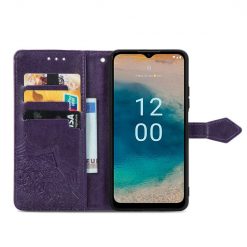 Lacné Kryty | Peňaženkové puzdro Embossing Pattern Mandala Flower fialové – Nokia G22 | Lacné Kryty