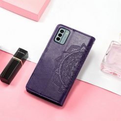 Lacné Kryty | Peňaženkové puzdro Embossing Pattern Mandala Flower fialové – Nokia G22 | Lacné Kryty