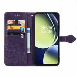 Lacné Kryty | Peňaženkové puzdro Embossing Pattern Mandala Flower fialové – OnePlus Nord CE 3 Lite 5G | Lacné Kryty