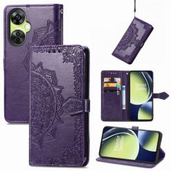 Lacné Kryty | Peňaženkové puzdro Embossing Pattern Mandala Flower fialové – OnePlus Nord CE 3 Lite 5G | Lacné Kryty