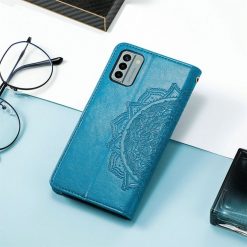 Lacné Kryty | Peňaženkové puzdro Embossing Pattern Mandala Flower modré – Nokia G22 | Lacné Kryty