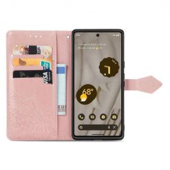 Lacné Kryty | Peňaženkové puzdro Embossing Pattern Mandala Flower ružové – Google Pixel 7a 5G | Lacné Kryty