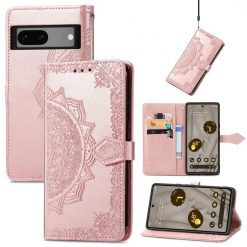 Lacné Kryty | Peňaženkové puzdro Embossing Pattern Mandala Flower ružové – Google Pixel 7a 5G | Lacné Kryty