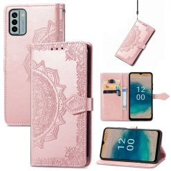 Lacné Kryty | Peňaženkové puzdro Embossing Pattern Mandala Flower ružové – Nokia G22 | Lacné Kryty